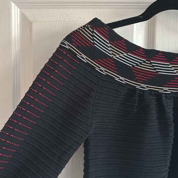 Maje size 2 boatneck top . Black with geometric details. - Picture 4 of 6